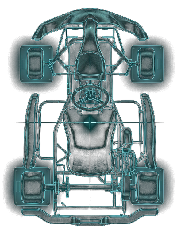 Top view of a kart with each wheel resting on an AXXO weighing platform